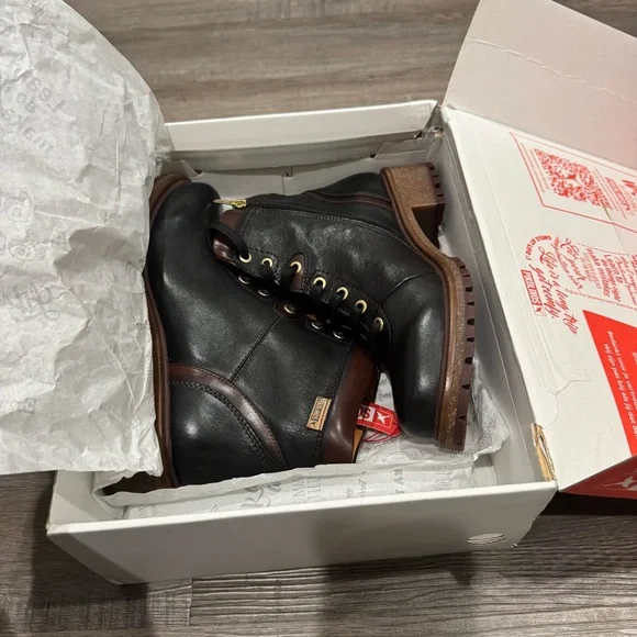 Pikolinos Aspe Lace Up Black Leather Heeled Bootie Boots - Picture 10 of 12